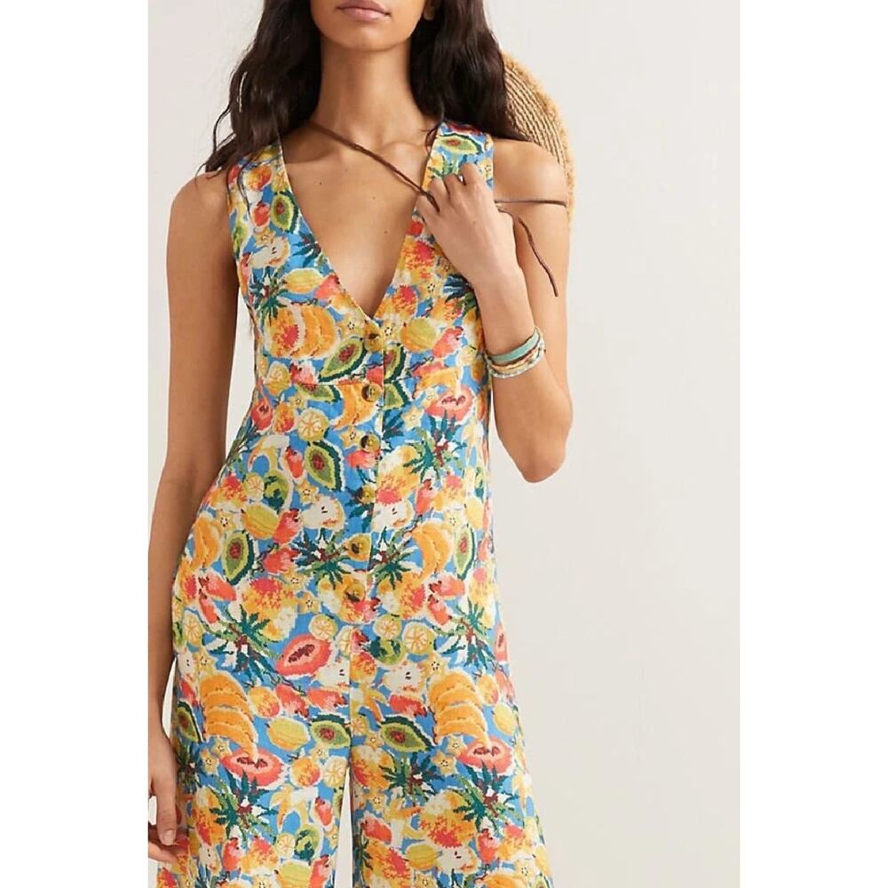 FARM Rio x Anthropologie Wide Leg Jumpsuit Small Fruit Medley Boho Linen Blend - Picture 5 of 11